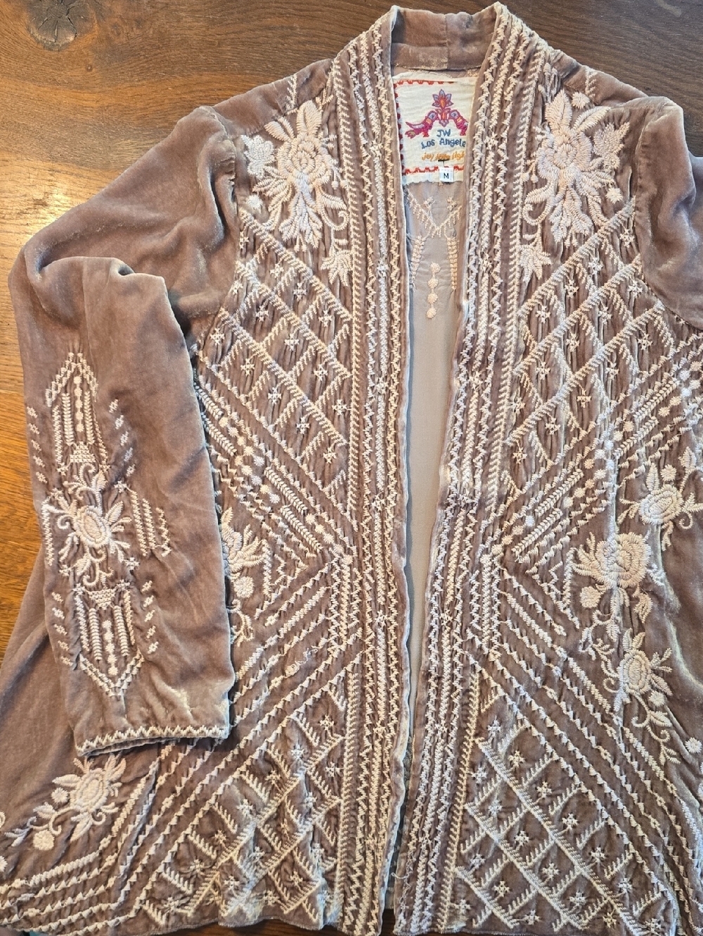 Gorgeous Johnny Was Taupe Velvet Embroidered Kimono